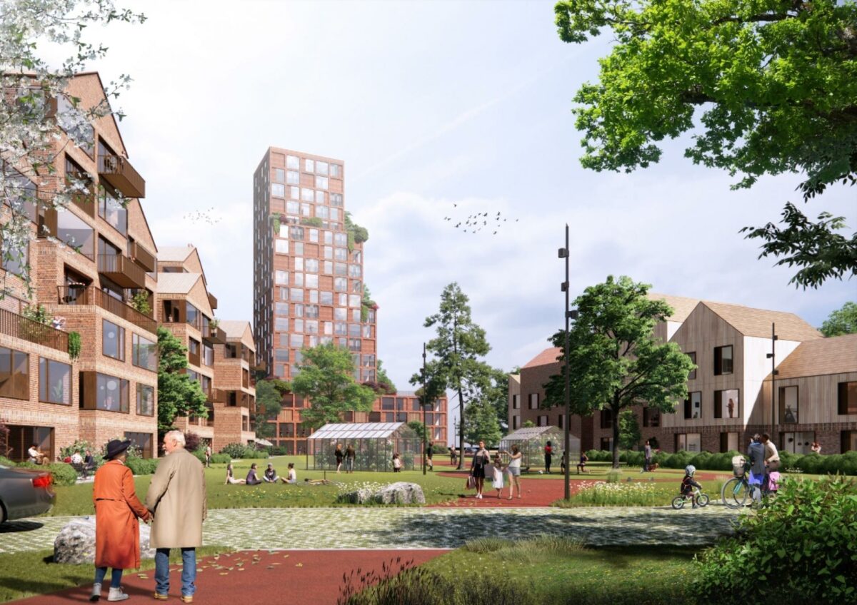 Flere boliger vil skyde op langs Lysningen ved Vognsbølparken, hvor Claus Sørensen Ejendomme har erhvervet hele arealet, der tidligere udgjorde Esbjerg Højskole i Stormgade. Foto: Friis & Moltke Architects