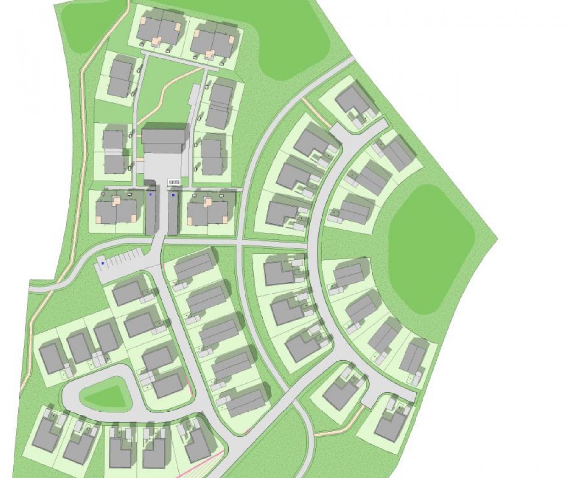 Sommerfugleparkens 8 blokke med 24 boliger (i øverste venstre hjørne) ligger i Astrid Lindgrenkvarteret, hvor Levehuse også er ved at opfører 33 familieboliger. Illustration: Levehuse