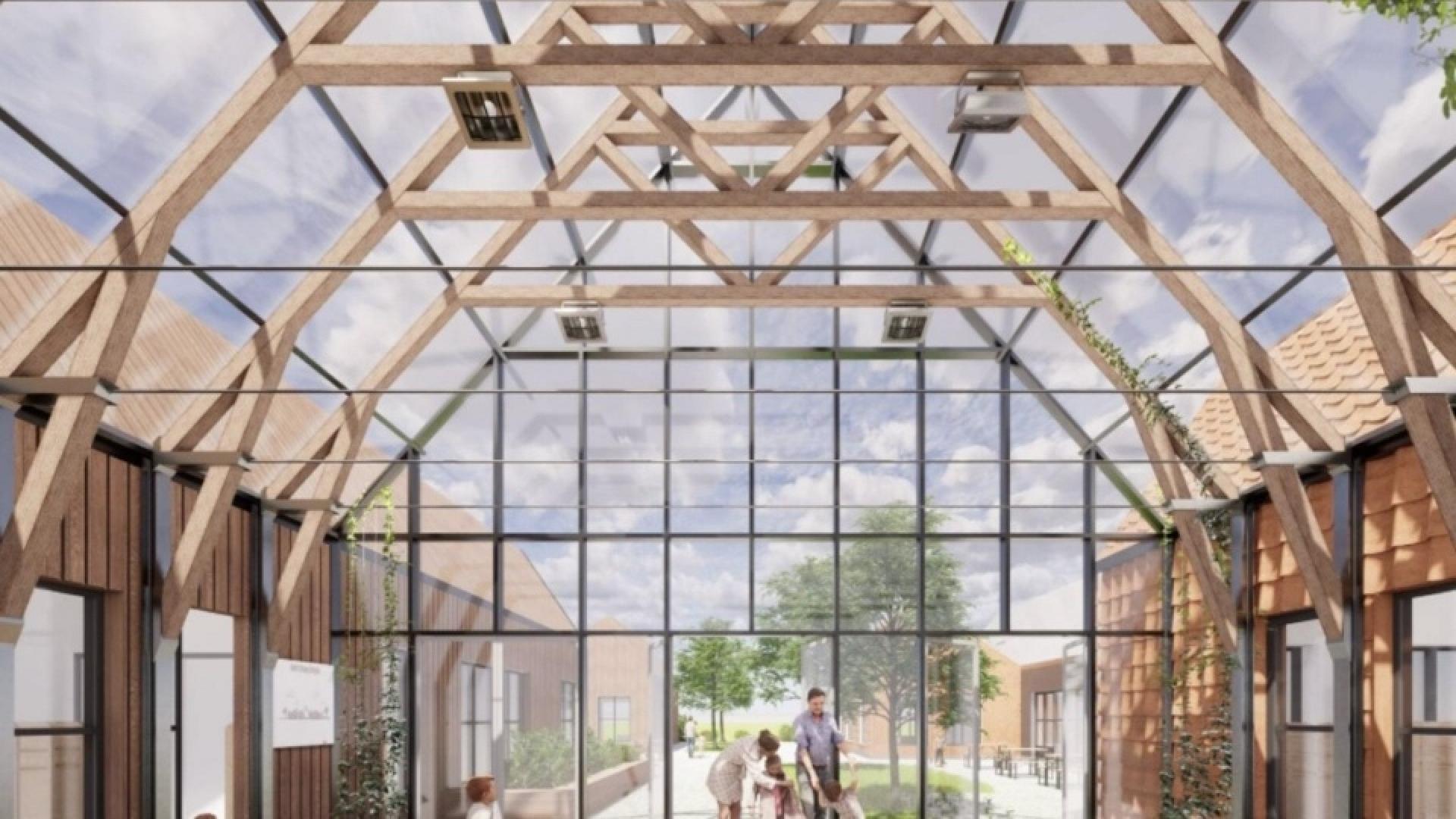 Bag Svanens design står arkitektvirksomheden Lendager, der ved at genbruge materiale fra den tidligere skole på grunden har sparet 6.278 tons materialer og 177.668 kilo CO2. Illustration: Lendager