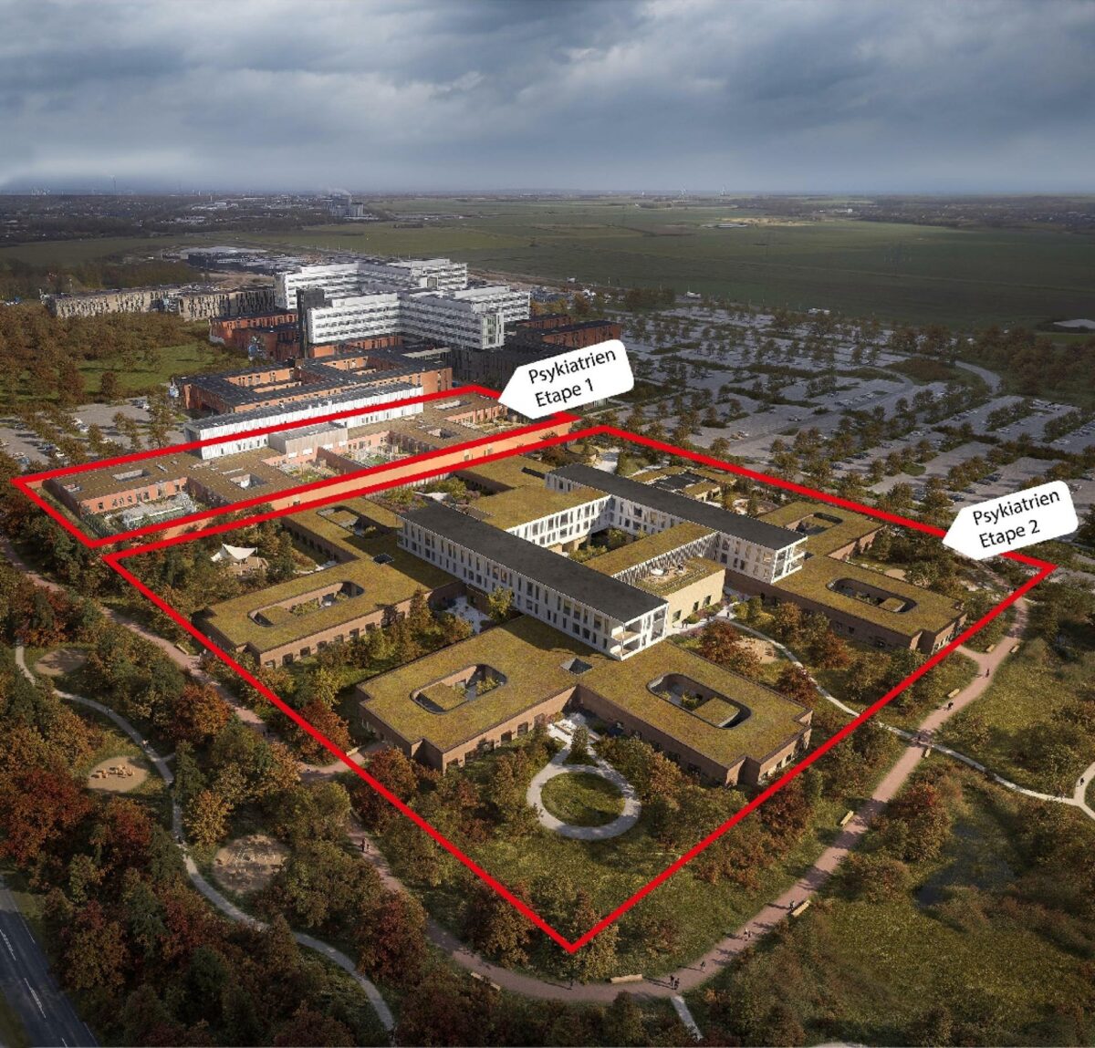 Byggeriet af anden etape af nyt psykiatrihospital i Aalborg opføres som OPP projekt med A. Enggaard som partner. Normalt skal der i OPP-projekter deponeres et beløb svarende til byggesummen - det slipper Region Nordjylland nu for: Foto: Region Nordjylland.