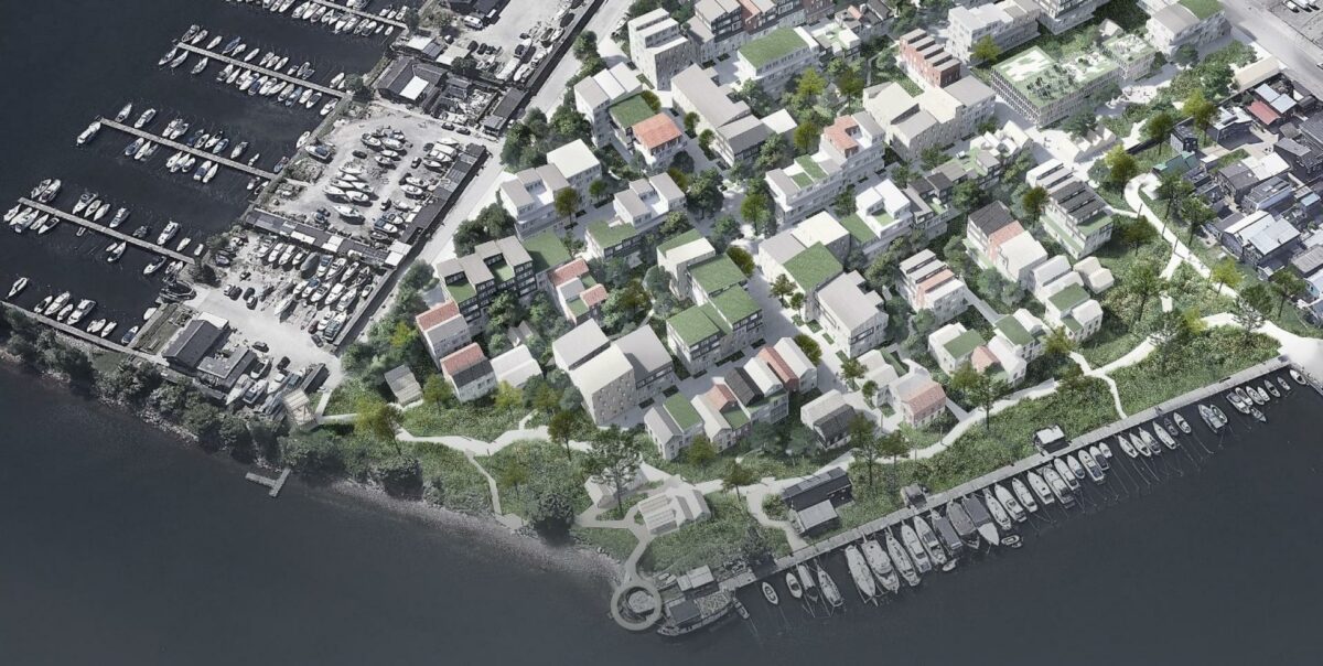 De 17 medbygboliger er placeret ved Stejlepladsens Fiskerihavn. Illustration: Christensen & Co Arkitekter