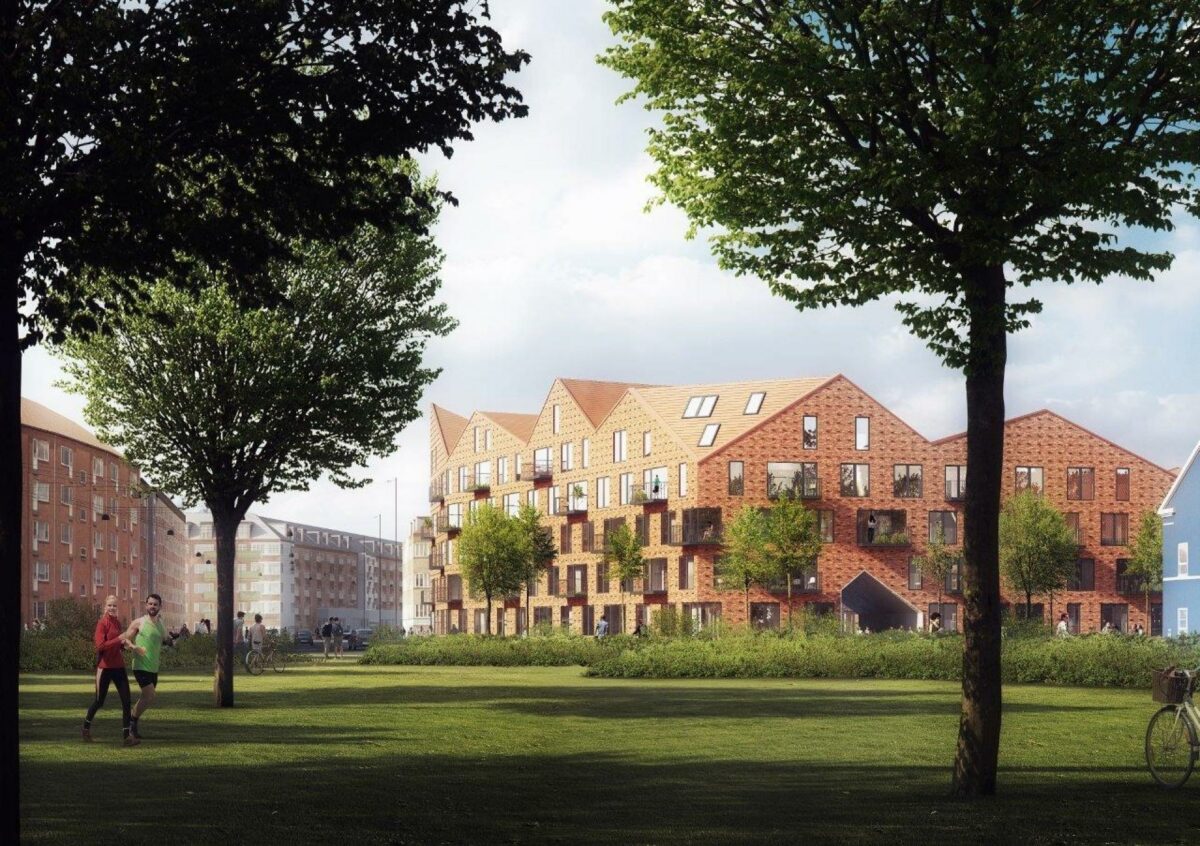 De 173 lejeboliger bliver på mellem 32 og 50 m2, hvoraf enkelte er i to plan, og alle med adgang til fælles faciliteter som fælleskøkken, mødested, bibliotek med åben adgang til loungeområde, private pulterrum, cykel- og p-kælder samt gårdhave. Foto: Holscher Nordberg.