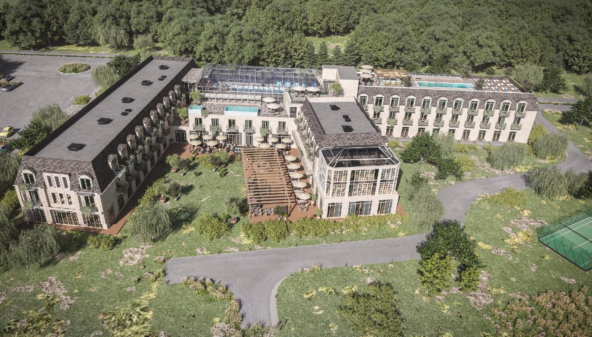 Det 10.000 kvm store hotel får bl.a. tagterrasse med pool. Visualisering: Bjerg Arkitektur
