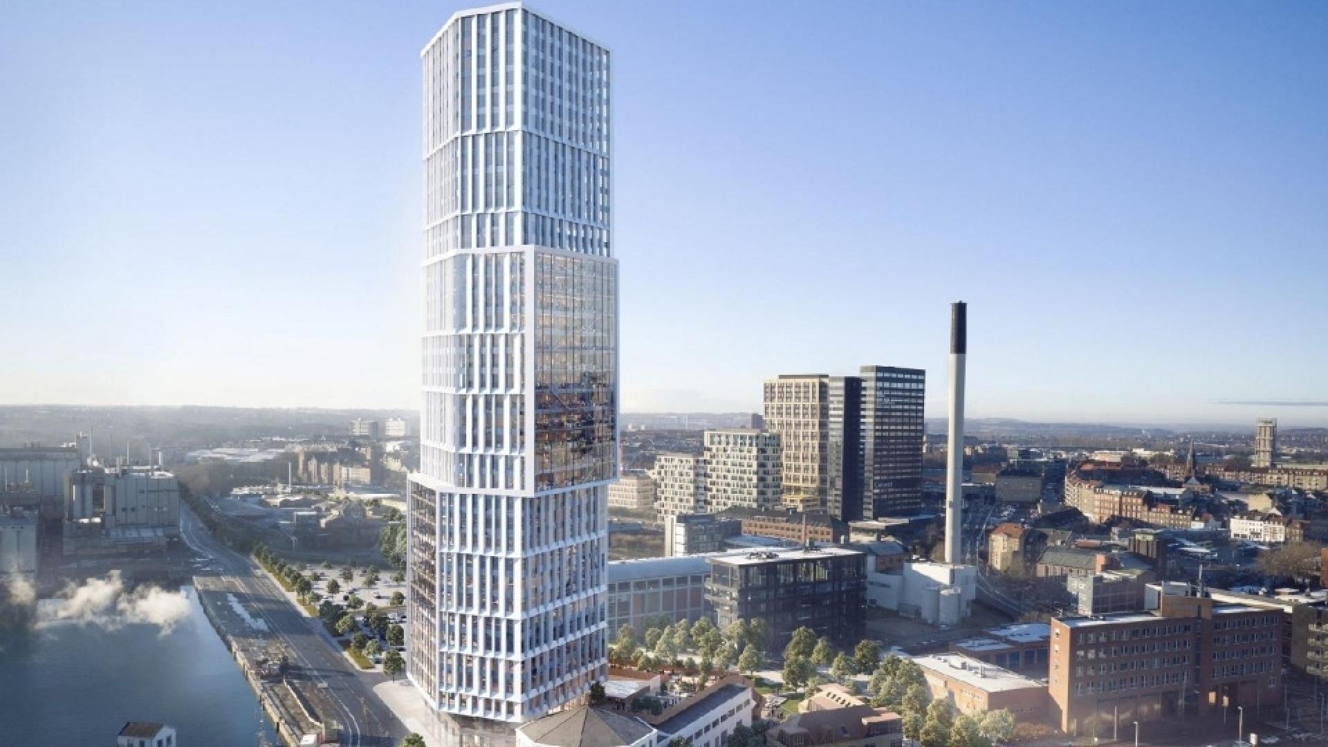 Kontorhøjhuset Mindet 6 på havnen i Aarhus. Visualisering C.F. Møller Architects