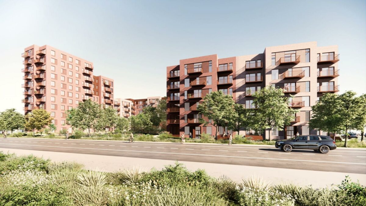 Udlejningsboliger færdiggøres i tre etaper fra december 2024 til juni 2025. Visualisering: C.F. Møller Architects.