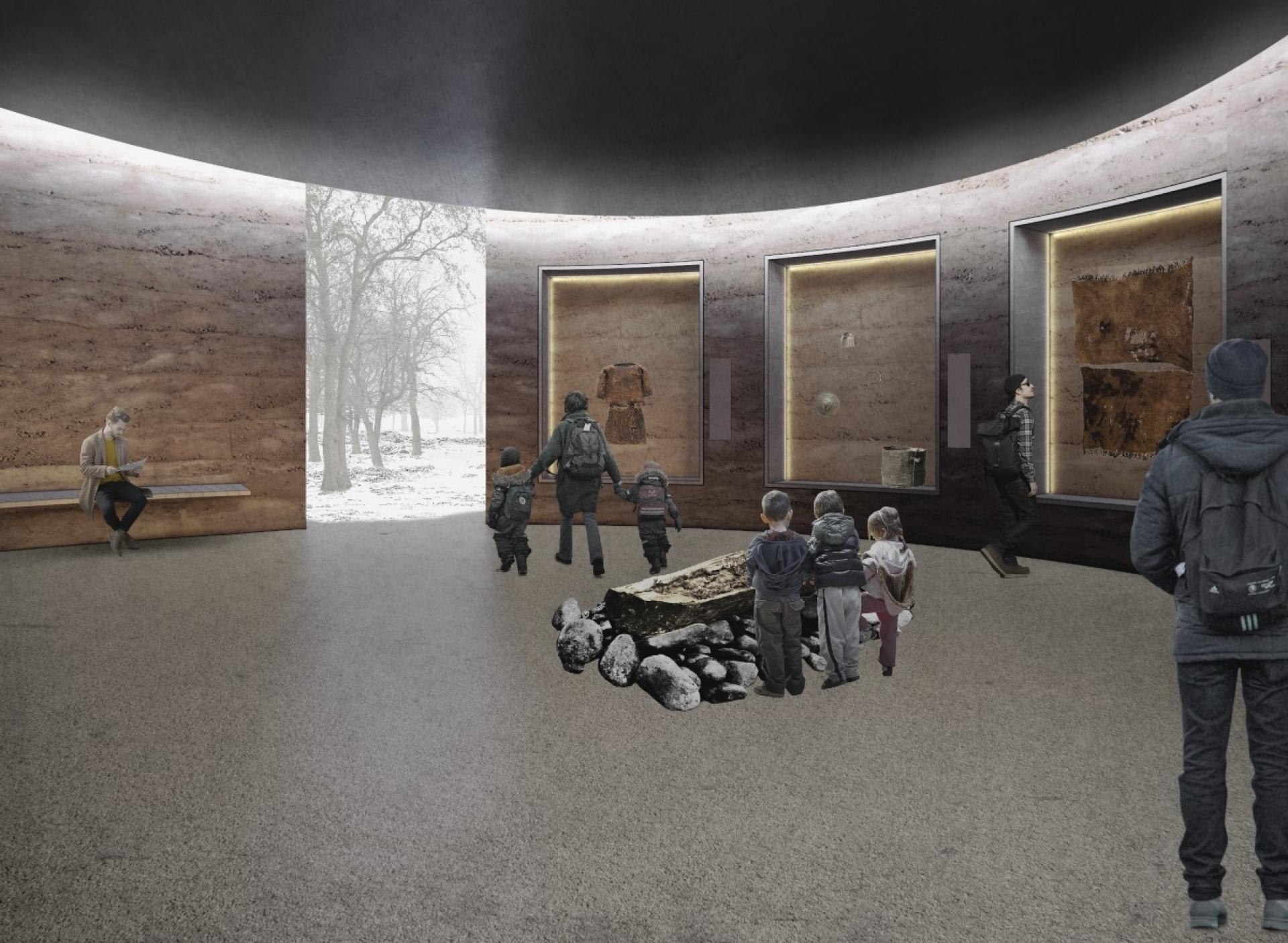 Egtvedpigen bor til dagligt på Nationalmuseet i København. Fra februar 2025 bliver hele hendes bronzealderliv udfoldet på det nye museum Egtvedpigens Verden på Vejle-kanten. Visualisering: Aart architects