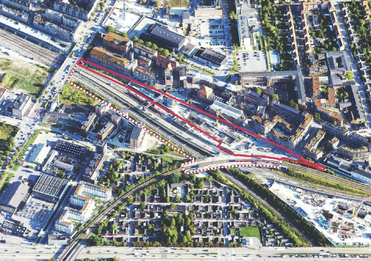 Området omkring det kommende trafikknudepunkt København Syd (den nuværende Ny Ellebjerg Station) skal udvikles med både erhverv, boliger, butikker og andre bylivsfunktioner, der understøtter et trygt lokalmiljø og et levende byliv de fleste af døgnets timer. Foto: Dragør Luftfoto