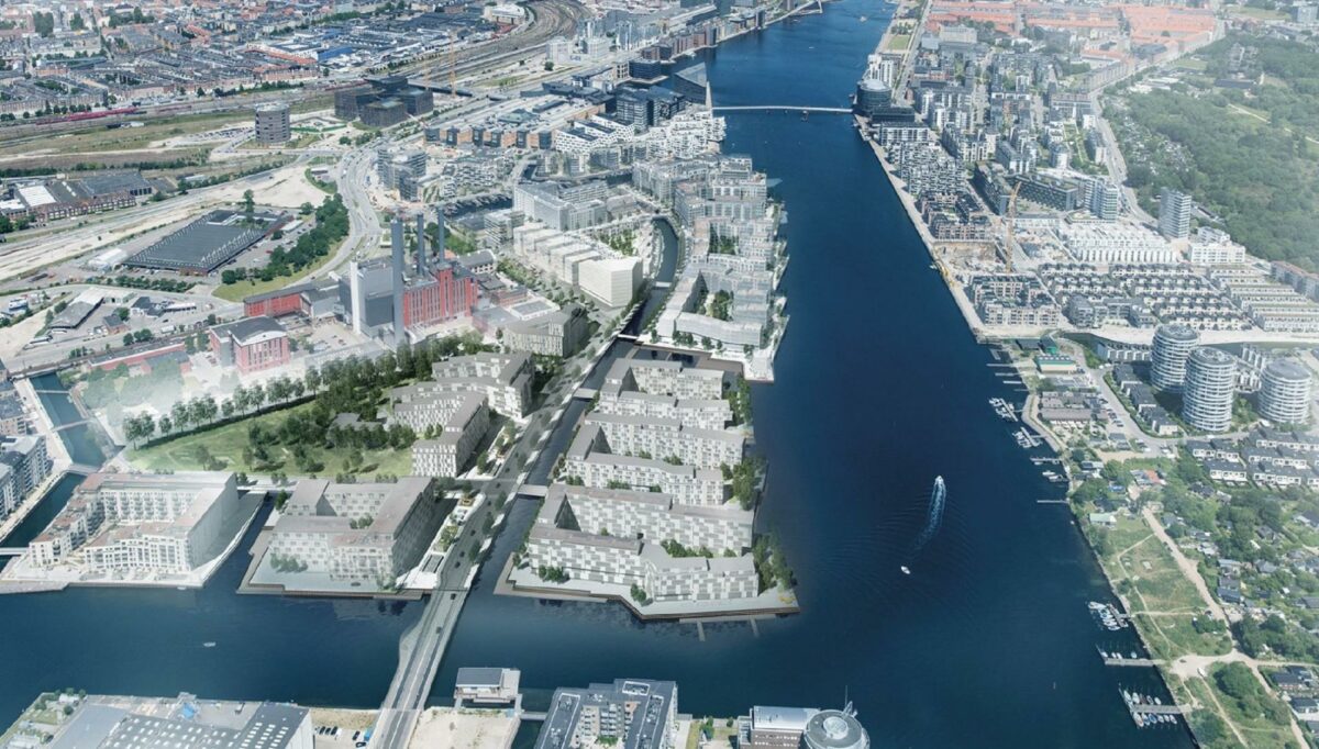 Den brede Enghave Kanal bliver en markant del af den nye bydel Enghave Brygge i Københavns Sydhavn. De flere mindre sidekanaler vil skabe attraktive byrum. Visualisering: Juul | Frost Arkitekter