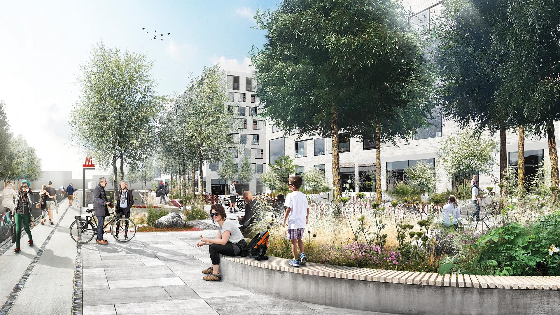 Enghave Brygge metrostation forventes at åbne primo 2024. Visualisering: Juul | Frost Arkitekter