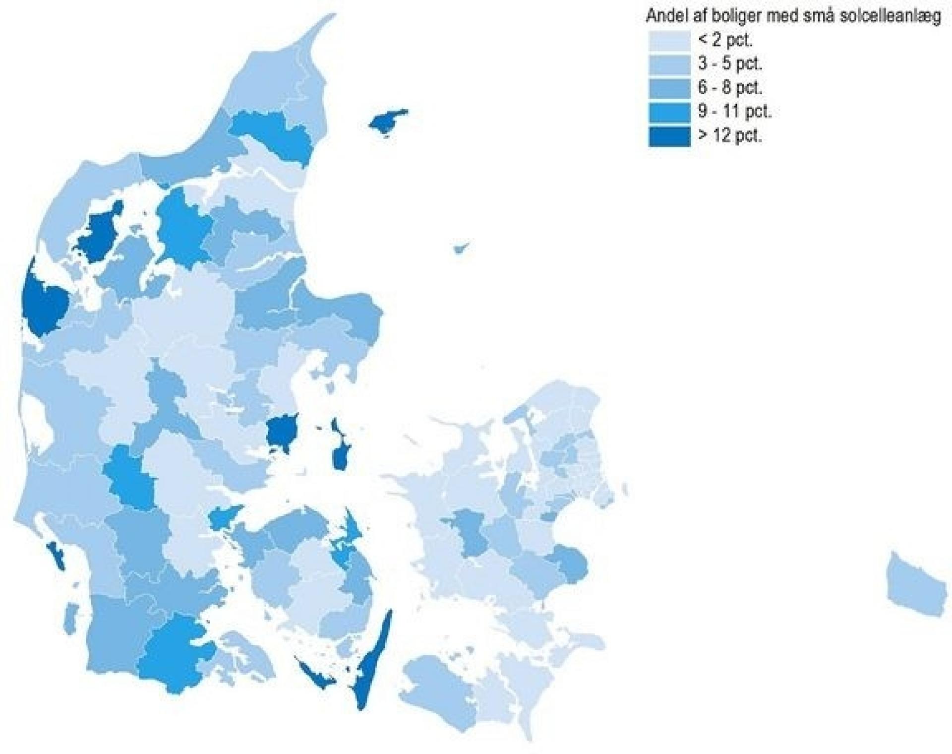 Andel af små solcelleanlæg pr. bolig, november 2022. Kilde: Energistyrelsen og Plandata.