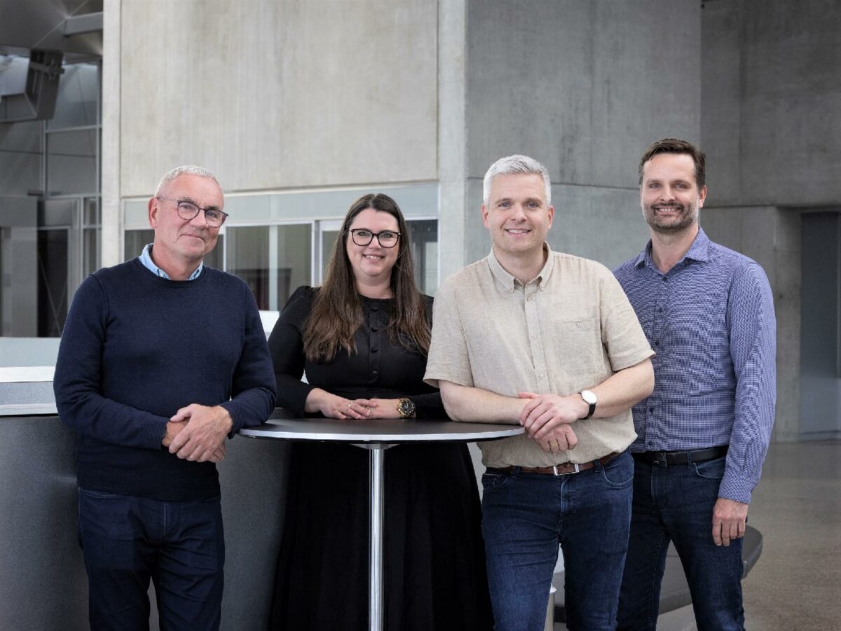 Fra venstre: Seniorpartner Klaus Christensen, medejer og kreativ chef Marie Vinther, medejer og adm. direktør Bengt Nielsen og den ny medejer og projekteringschef Jesper Kjeldsen.