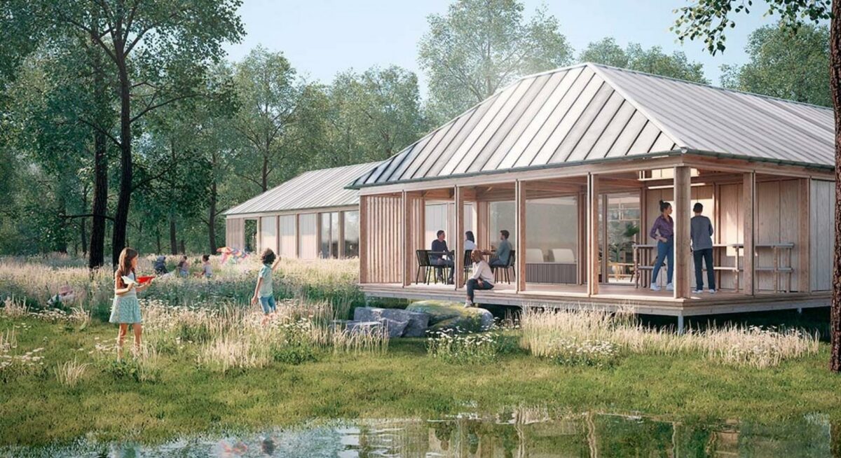 Der tænkes i materialer, teknologi og løsninger, når de fire danske husbyggere skal opføre enfamiliehusene. Illustration: 4MTHøjgaard Property Development.