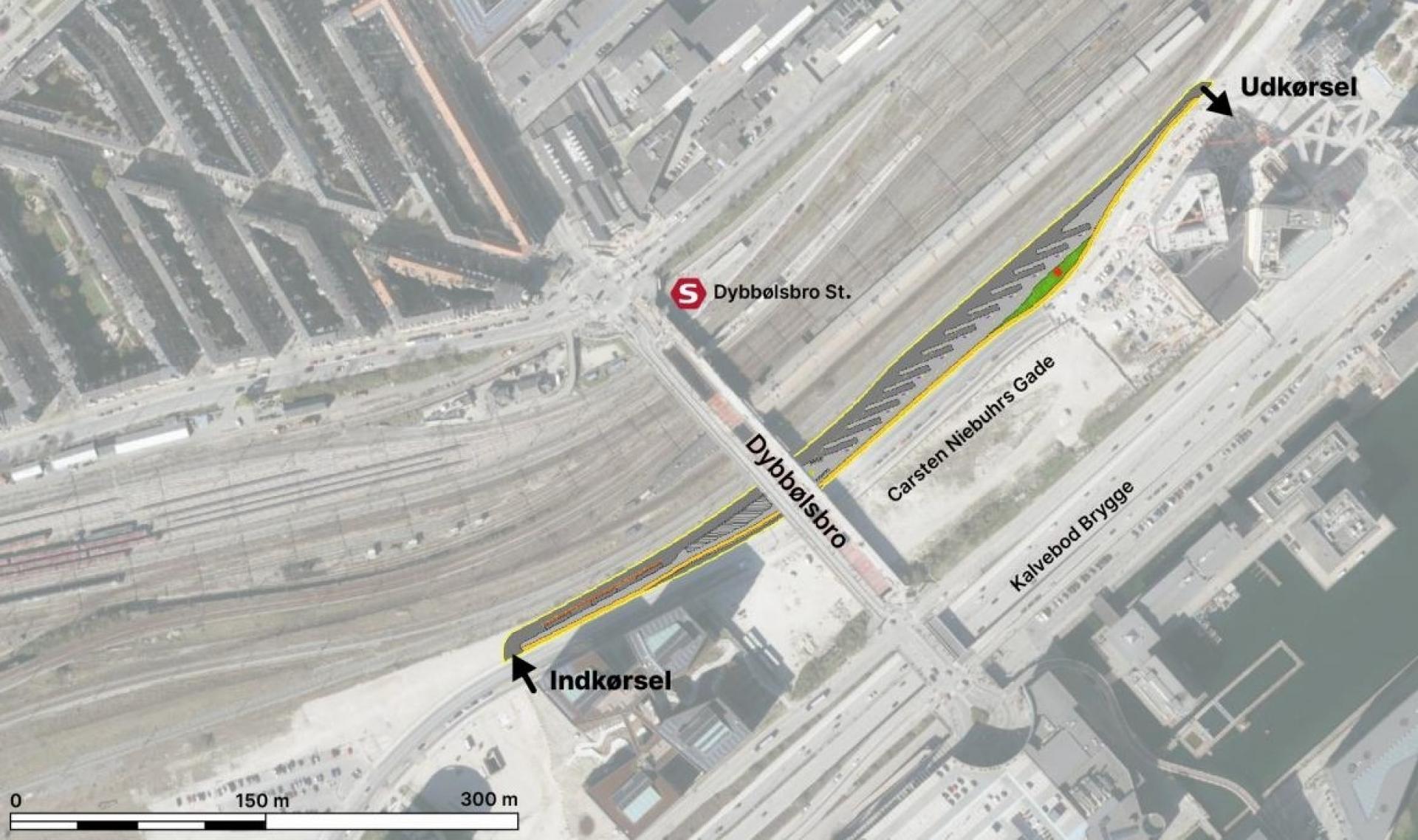 Det er her ved Dybbølsbro Station, Ikea og Fisketorvet, den nye busterminal ligger. Kort: Vejdirektoratet