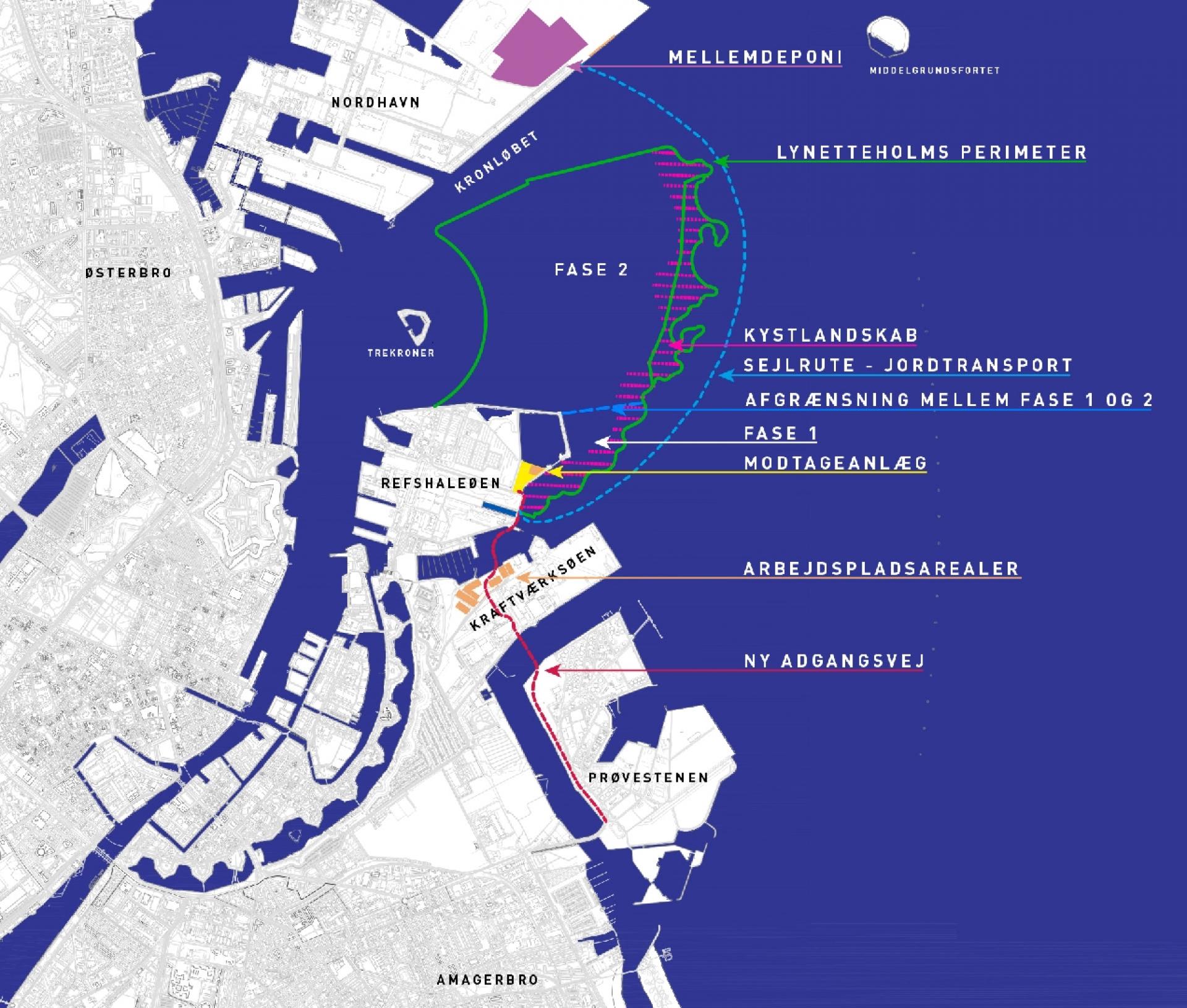 Den samlede omkreds af Lynetteholm bliver ca. 7 kilometer lang. Illustration: By & Havn