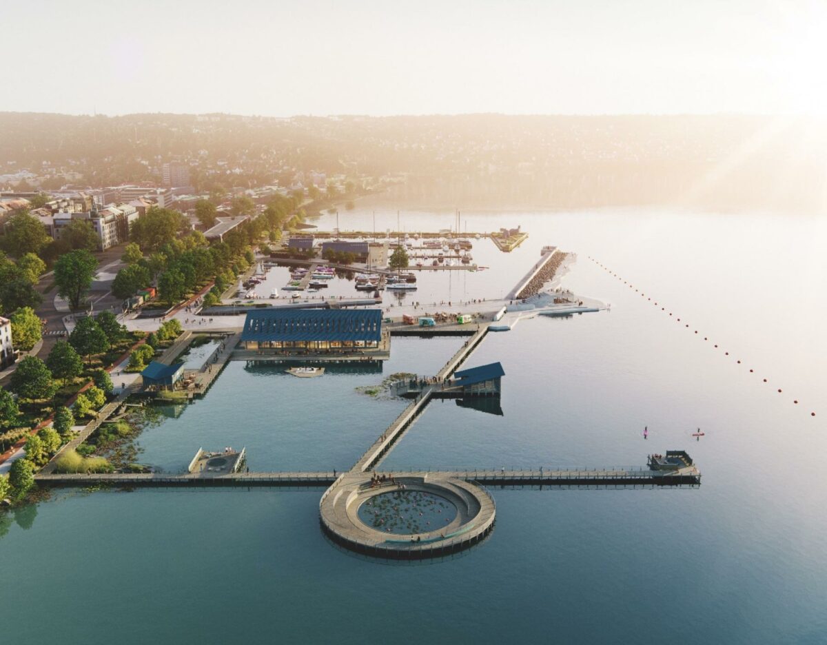 Selvom Jönköping ligger ud til Sveriges næststørste sø, Vättern, har adgangen til vandet længe været begrænset for byens omkring 100.000 indbyggere. Rendering: Vilhelm Lauritzen Arkitekter, Sted Beek Arkitekter, de strategiske rådgivere HallemarHejdelind og Göran Cars.