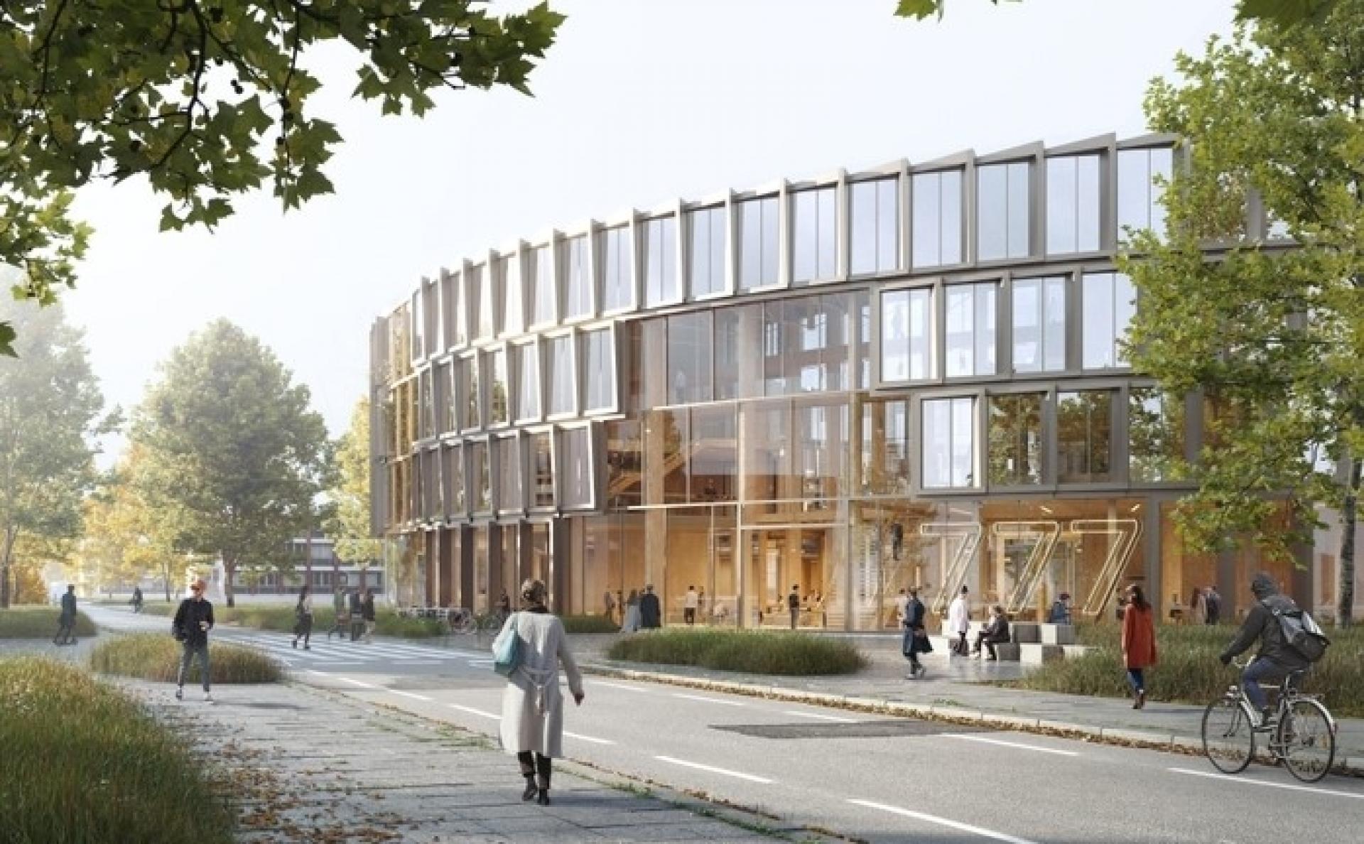 Henning Larsen, Rambøll, Artelia Group samt franske Brière Architectes vandt den internationale arkitektkonkurrence om at designe en ny campusbygning til CERN ved at designe cirkulært og lade den nye bygning forbinde med skov og park. Visualisering: Vivid Vision