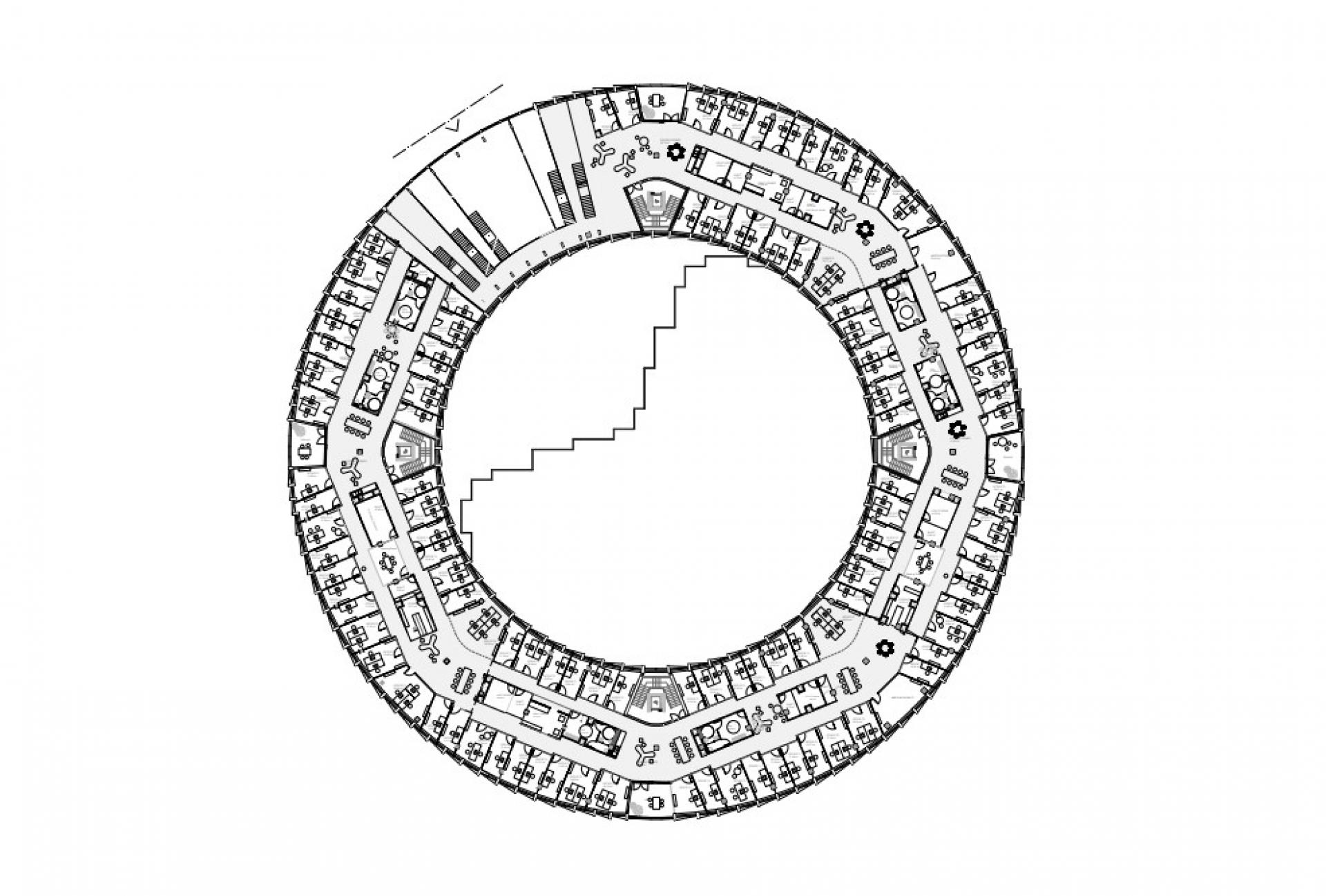 Den tredimensionelle facade maksimerer dagslys og udsigt til naturen, samtidig med at den skaber selvskygge for at sikre et passende niveau af sol hele året, hvilket resulterer i lavere energiforbrug til køling. Illustration: Henning Larsen