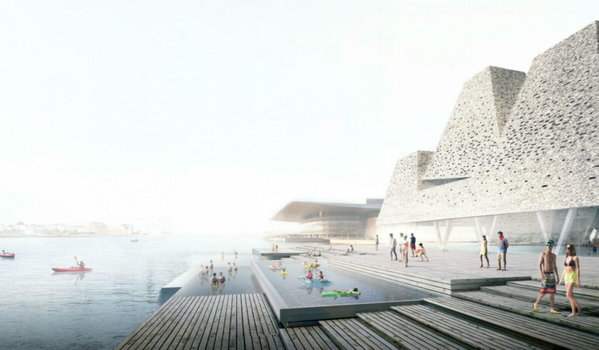 Realiseringen af kulturhuset på Papirøen er efter donantionen fra Nordea-fonden nu sikret. Visualisering: Kengo Kuma & Associates / Cornelius Vöge.