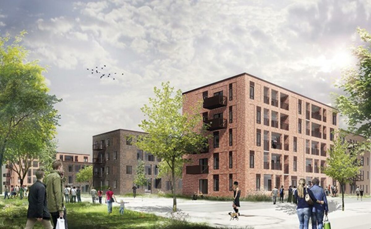 Nyt boligområde i Aarhus. Visualisering Rambøll Arkitekter og Schmidt Hammer Lassen.