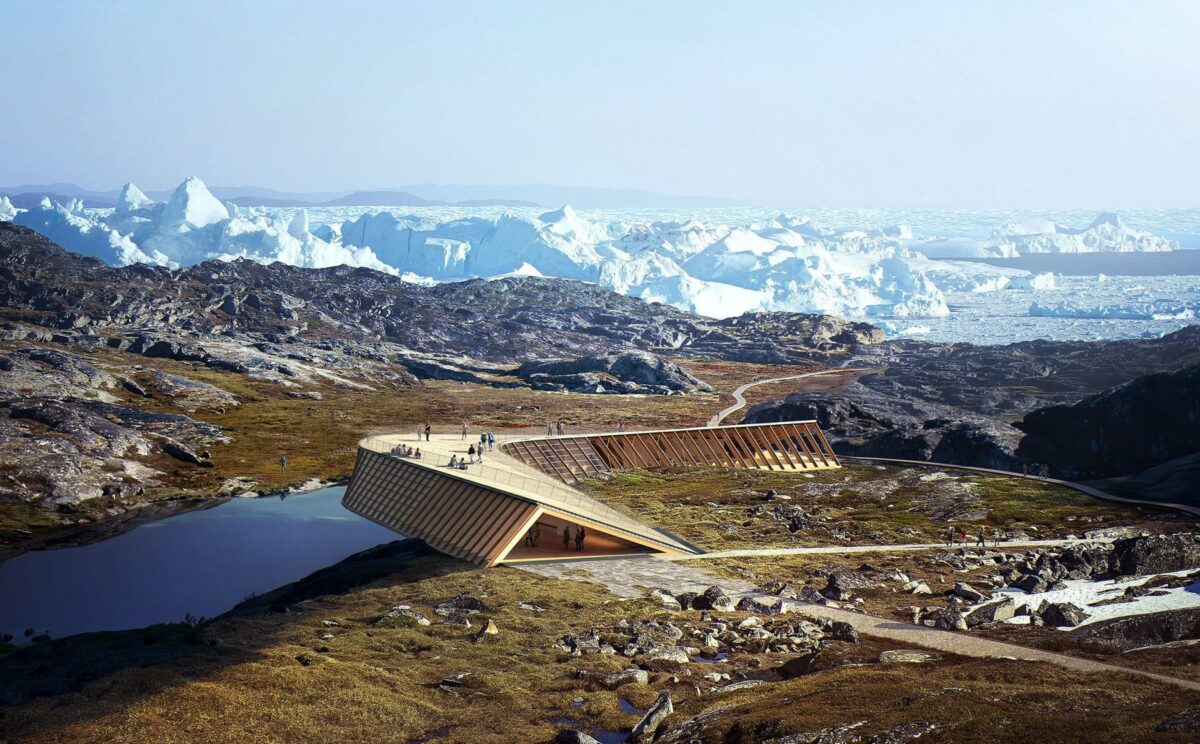 Sådan skulle Ilulissat Isfjordscenter gerne se ud, når det står færdigt i 2021 - dog forsinket med et enkelt år. Illustration: Privat.