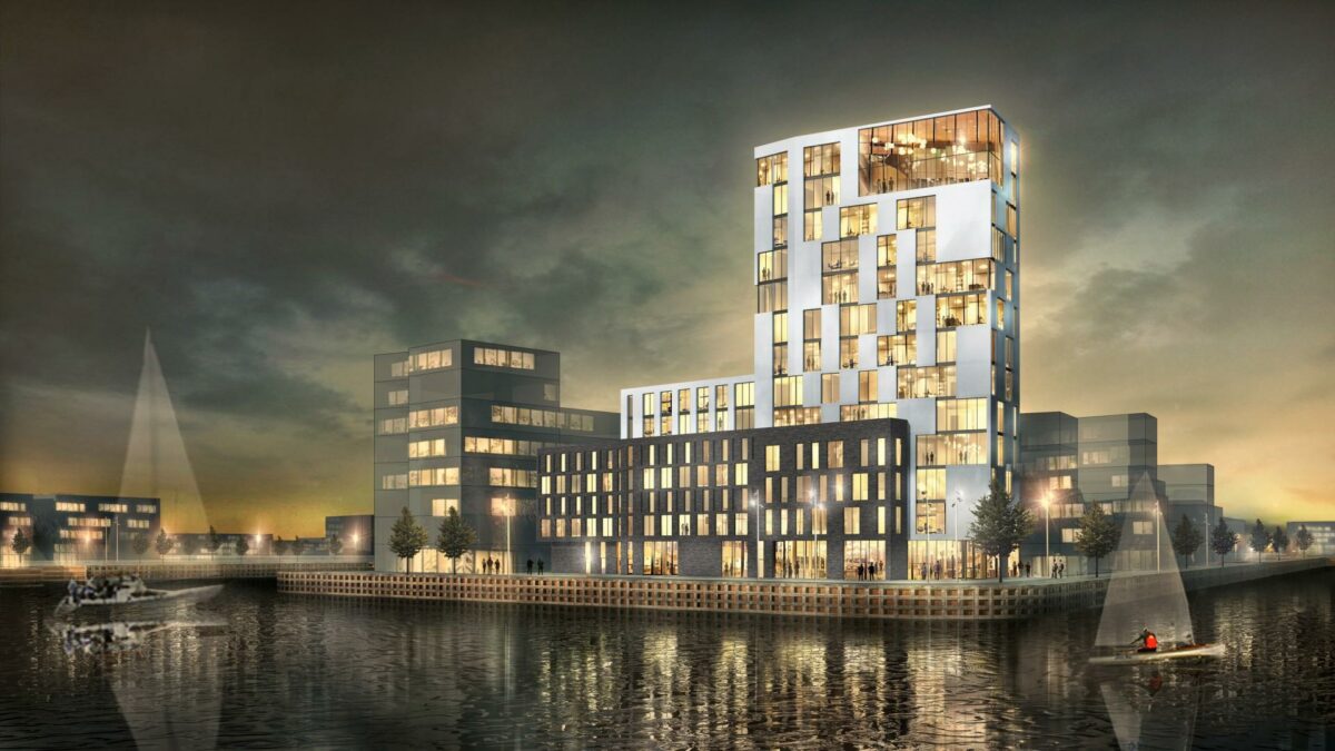 Det er noget af et byggeri, som Juul og Frost Arkitekter står bag i Helsingborg. Navnet? Såmænd: World Trade Center. Illustration: Juul og Frost.