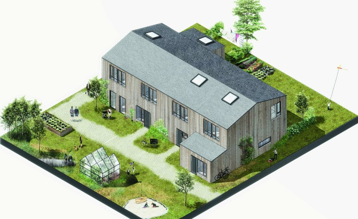 CASA tager i dag første spadestik på 46 bæredygtige boliger i Lejre. EcoVillage hedder konceptet. Illustration: CASA.