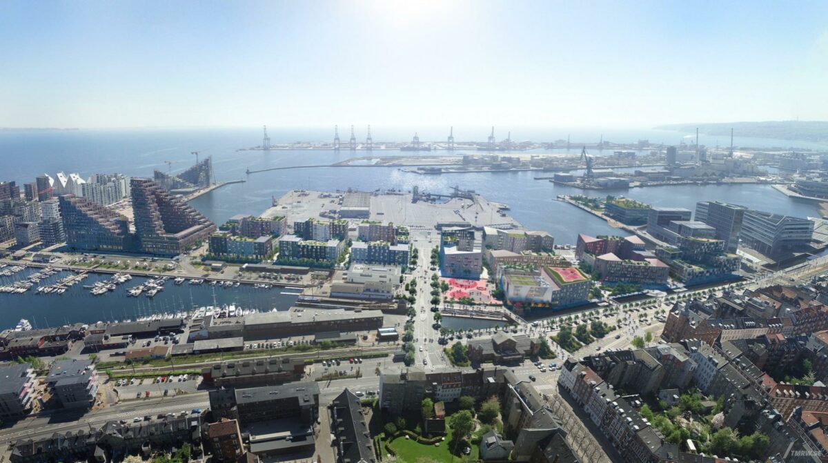 Der er mange ønsker til Indre Aarhus Ø. Visualisering: Tomorrow AB.