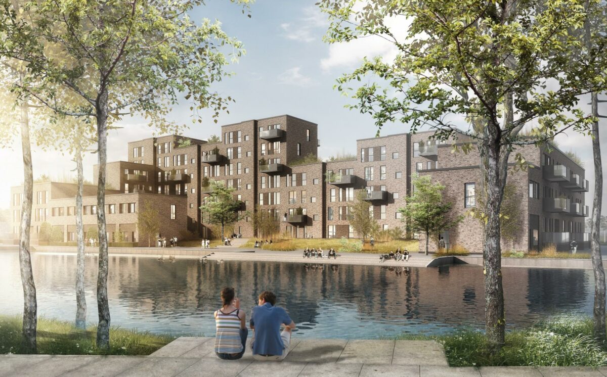 Rådhus Haves kommende beboere kan glæde sig til en udsigt til Rådhussøen og direkte forbindelse til den grønne rekreative park. Visualisering: Zeso Architects.