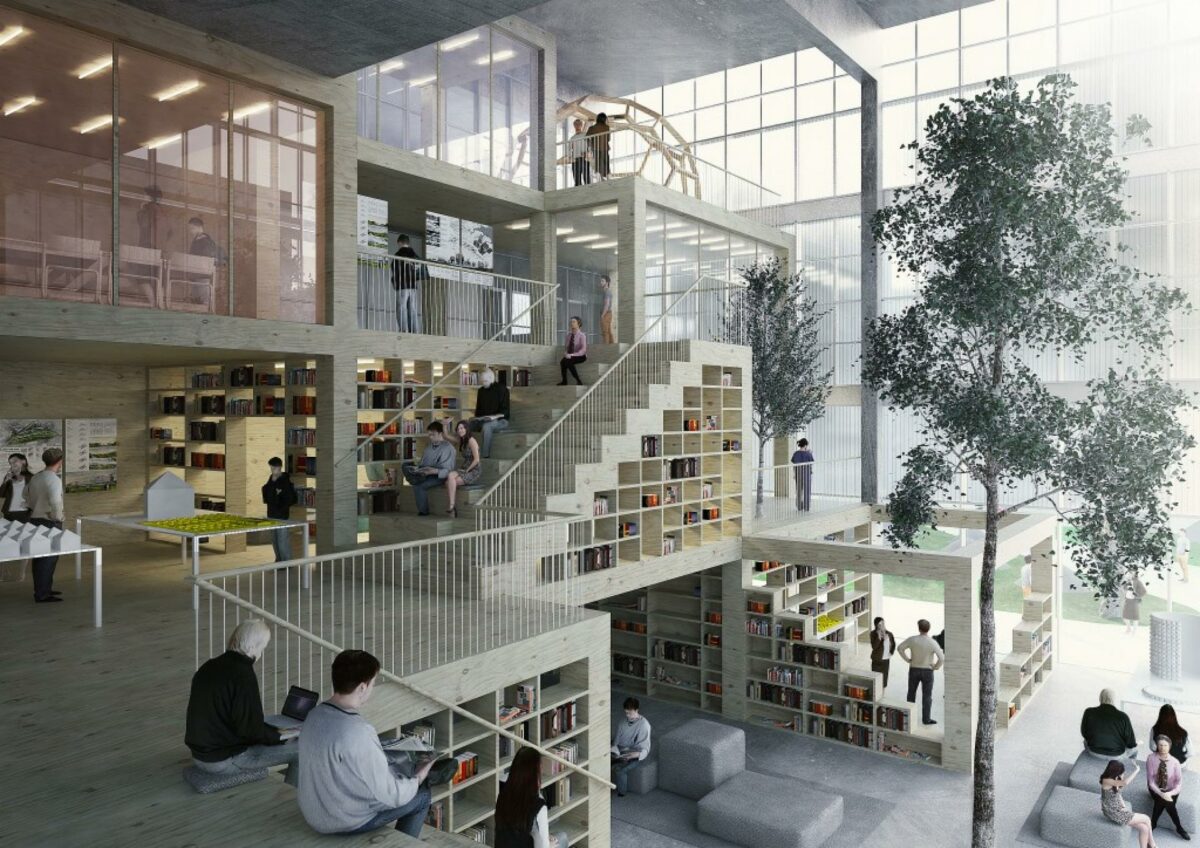 Mediatek bliver livsnerven i skolens arkitekturformidling. Visualisering: Adept/Vargo Nielsen Palle.