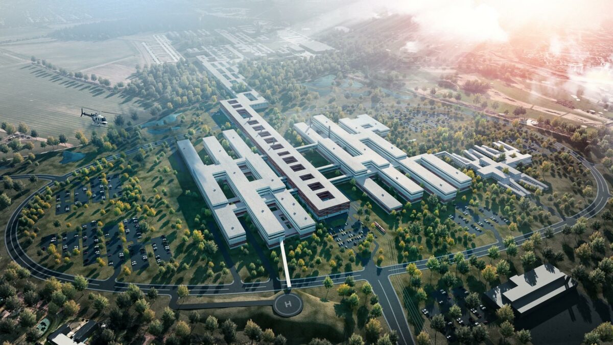 De første byggearbejder på Nyt OUH forventes at gå i gang til sommer 2019. Visualisering: Nyt OUH.