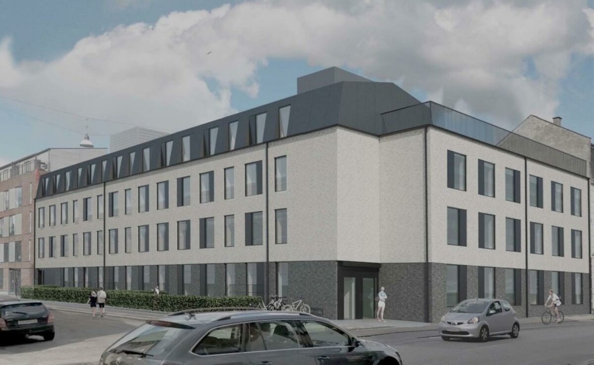 Calum har udviklet dette projekt med 18 familielejligheder, som står klar til juli. Visualisering: Sangberg Arkitekter.