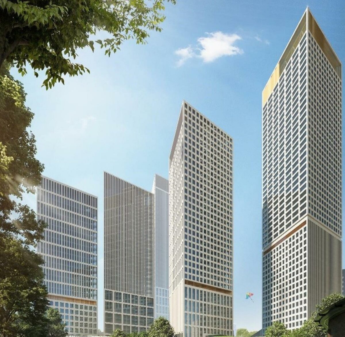 Der kommer til at være ni højhuse i The Pasila Tower Area. Det højeste af dem bliver 180 meter højt. Visualisering: Rambøll.