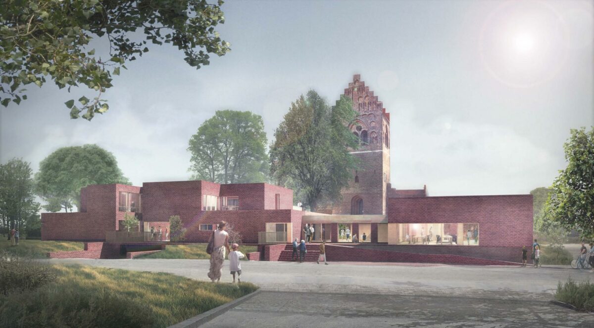 Sådan skulle den nye sognegård i Glostrup gerne tage sig ud, når den står færdig. Projektsummen er 65 millioner kroner. Illustration: Skala.