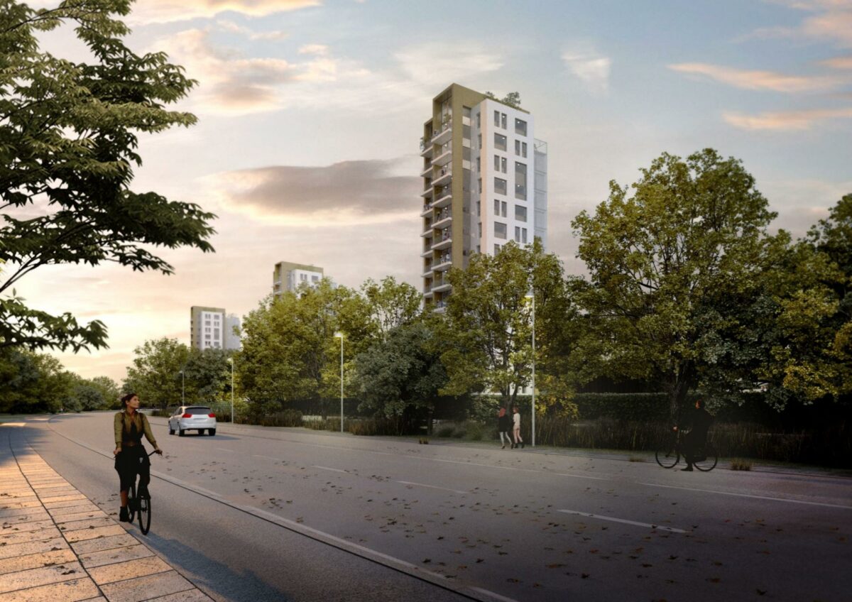 PFA er på vej med 208 lejligheder i Kolding fordelt på fire tårne ved vandet. Foto: Aart Arkitekter.