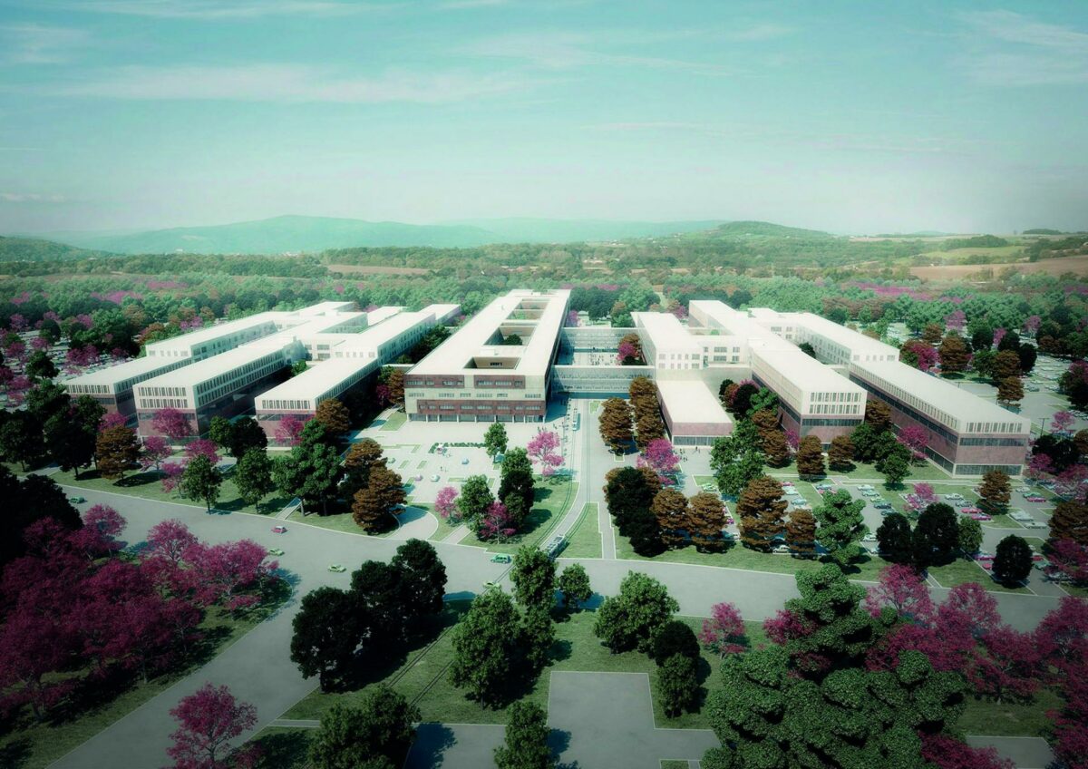 Sådan kommer Nyt OUH til at se ud set fra syd. Illustration fra projektgrundlaget.