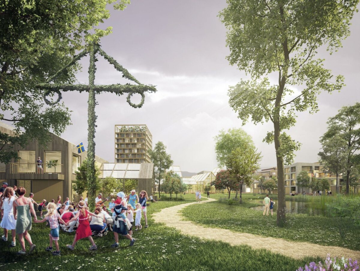 Humlestaden har sin inspiration fra 1800-tallets England, hvor byhave-bevægelsen startede. Visualisering: Henning Larsen Architects.