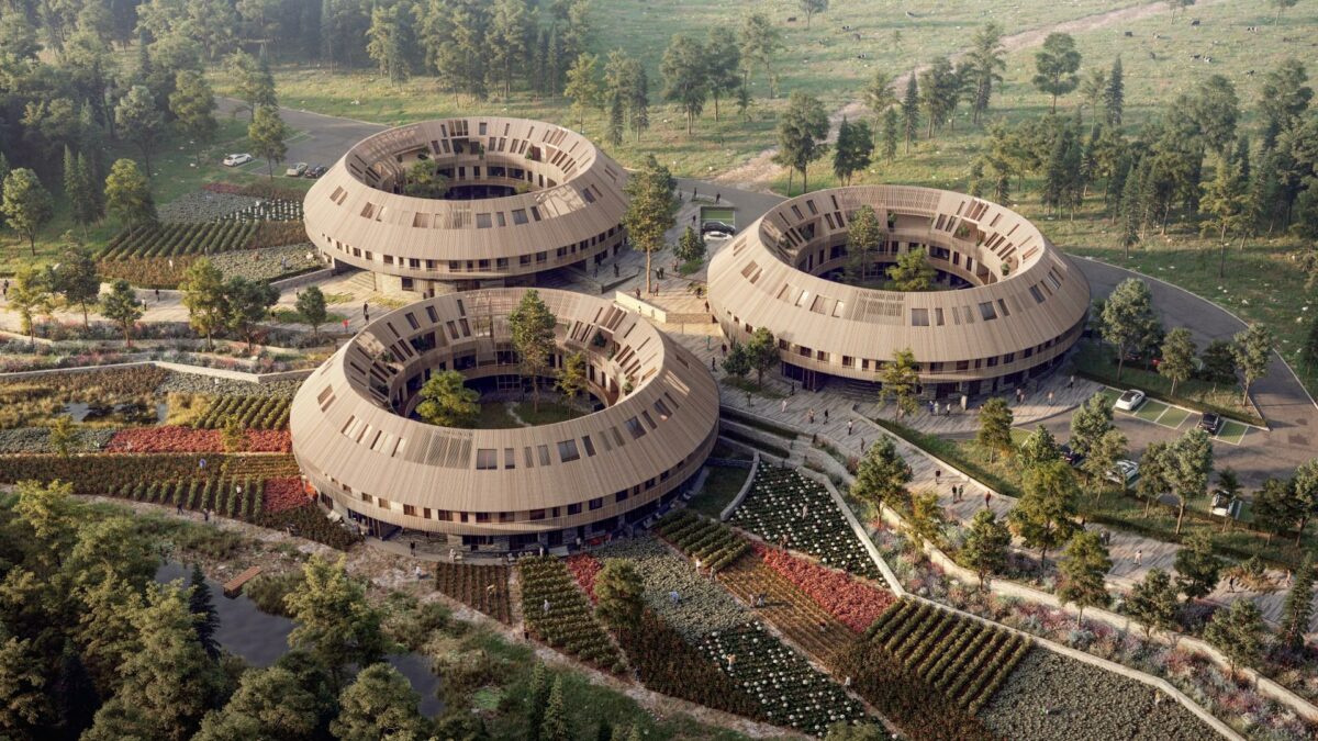 Visionsprojektets navn, Almanakken, er en henvisning til årstidernes skiften og naturens cirkulære regelmæssighed. Visualisering: Kant Arkitekter.