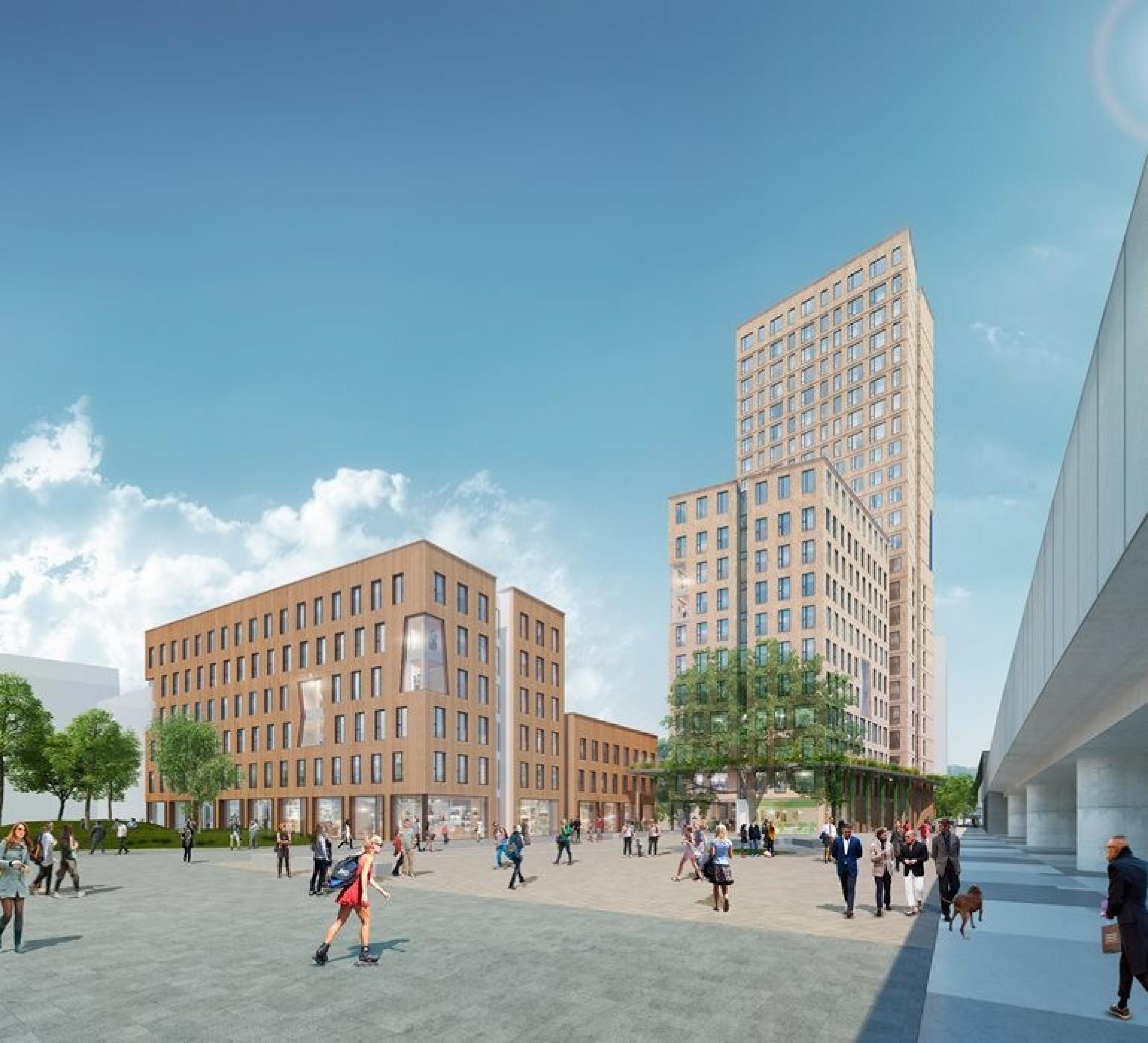 HoHo Wien skulle have stået færdig i 2018, men bliver først indviet i år. Visualisering: HoHo Wien, HoHo Next cetus Baudevelopment og Rudiger Lainer & Partner Architekten.