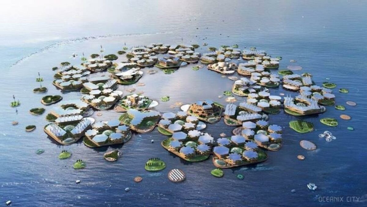 I fremtidens flydende by kan der bo mellem 300 og 10.000 indbyggere. Det kommer an på, hvor mange moduler, man vælger at lægge sammen. Visualisering: Bjarke Ingels Group.