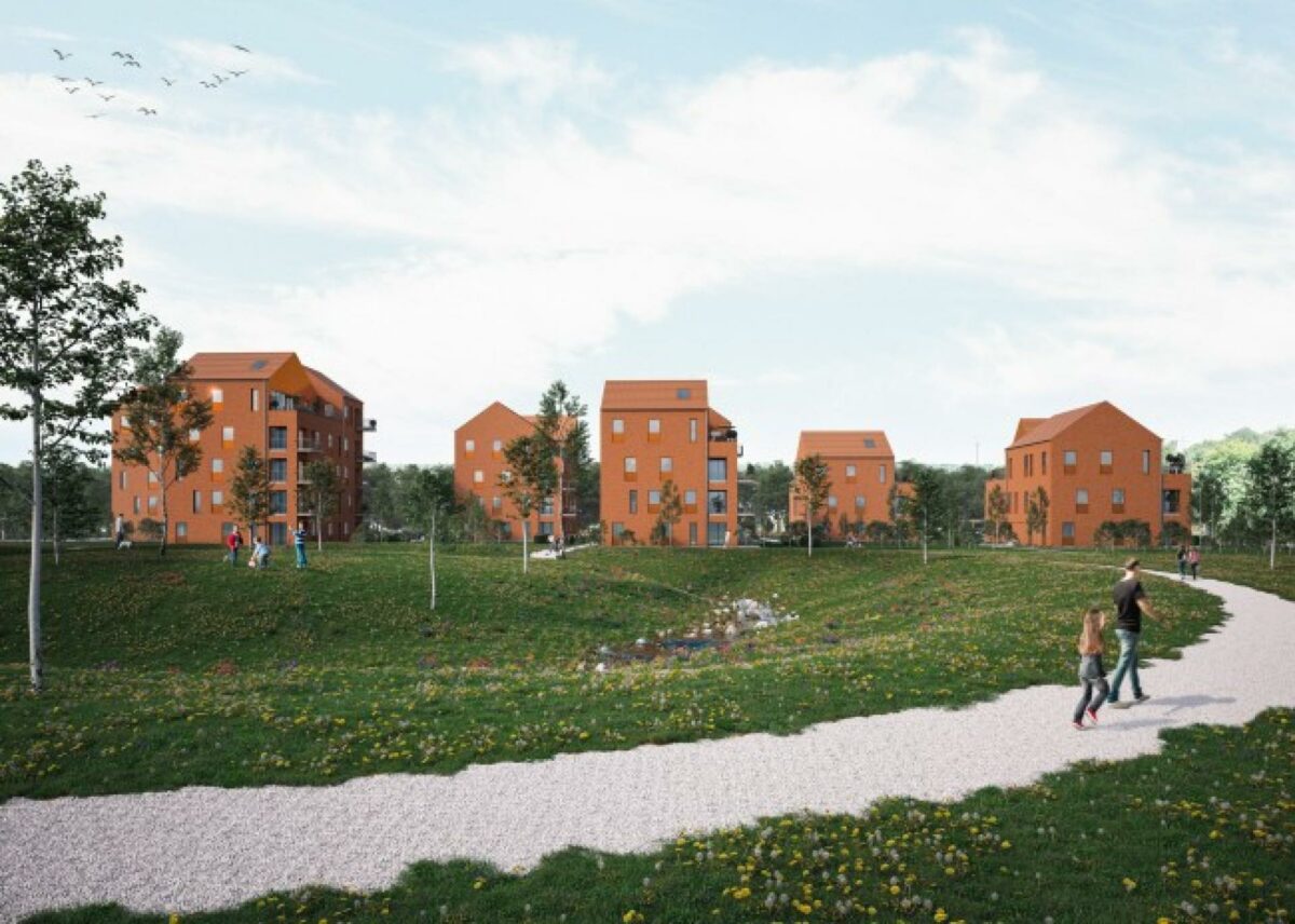Koldinghave får 42 ejerboliger og opføres i et grønt område. Visualisering: Cebra Architecture.