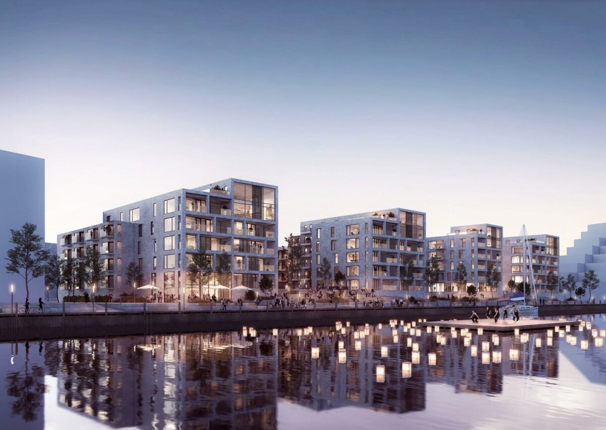 Honnørkajen kommer til at ligge helt ud til vandet. Visualisering: Ginnerup Arkitekter.