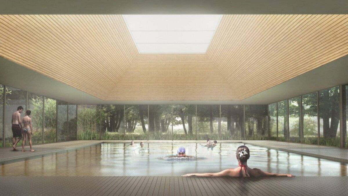 Roskilde Badet forventes at åbne i august 2020. Visualisering: Creo Arkitekter A/S & Jaja Architects ApS.