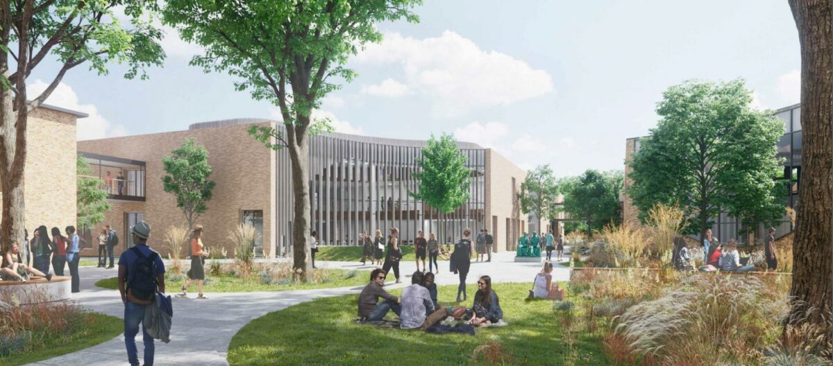 Det var et enigt bedømmelsesudvalg og to enige bestyrelser, der pegede på projektet, som fra sommeren 2021 skal være fællesadresse for Horsens Gymnasium og Horsens Statsskole. Visualisering: CF Møller Architects.