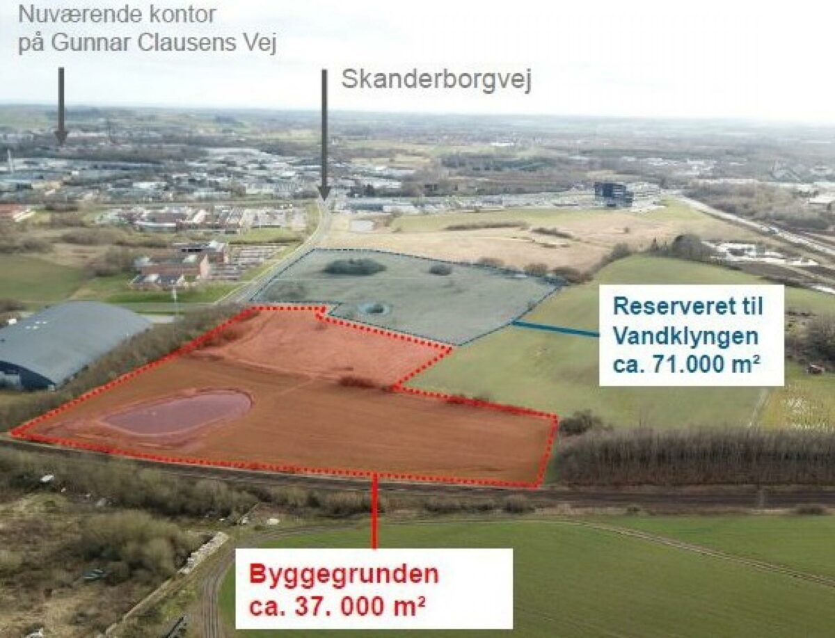 Aarhus Vand samler alle medarbejdere i et kommende nyt domicil og baner sammen med Aarhus Kommune samtidigt vejen for etablering af et innovationsmiljø inden for vandteknologi. Visualisering: Raundahl & Moesby.