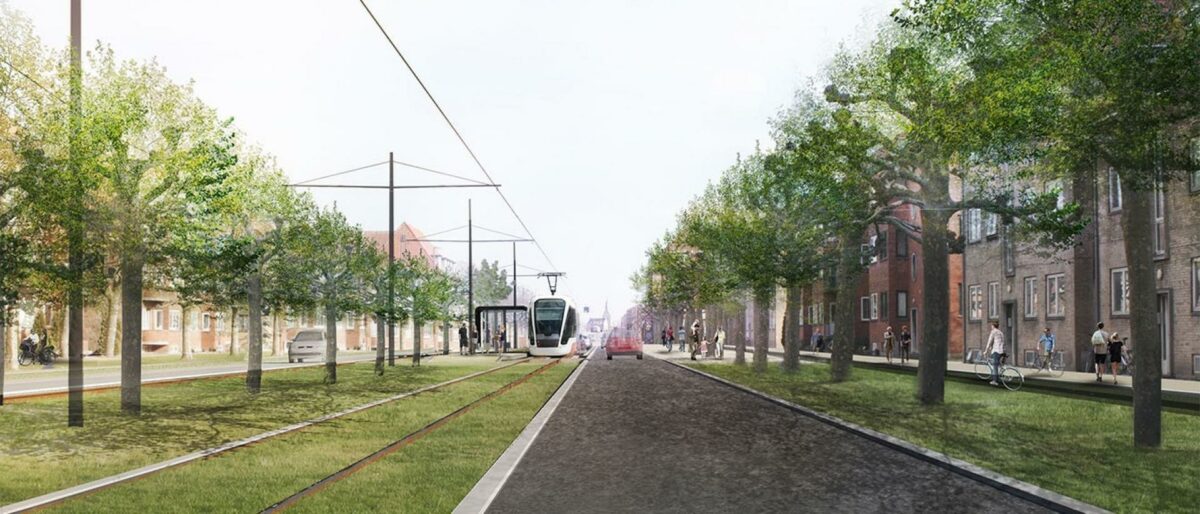 Odense Letbane forventes at være færdigbygget i slutningen af 2020 - det ændrer en måneds konflikt med entrepernøren Barslund ikke på. Illustration: Odense Letbane.