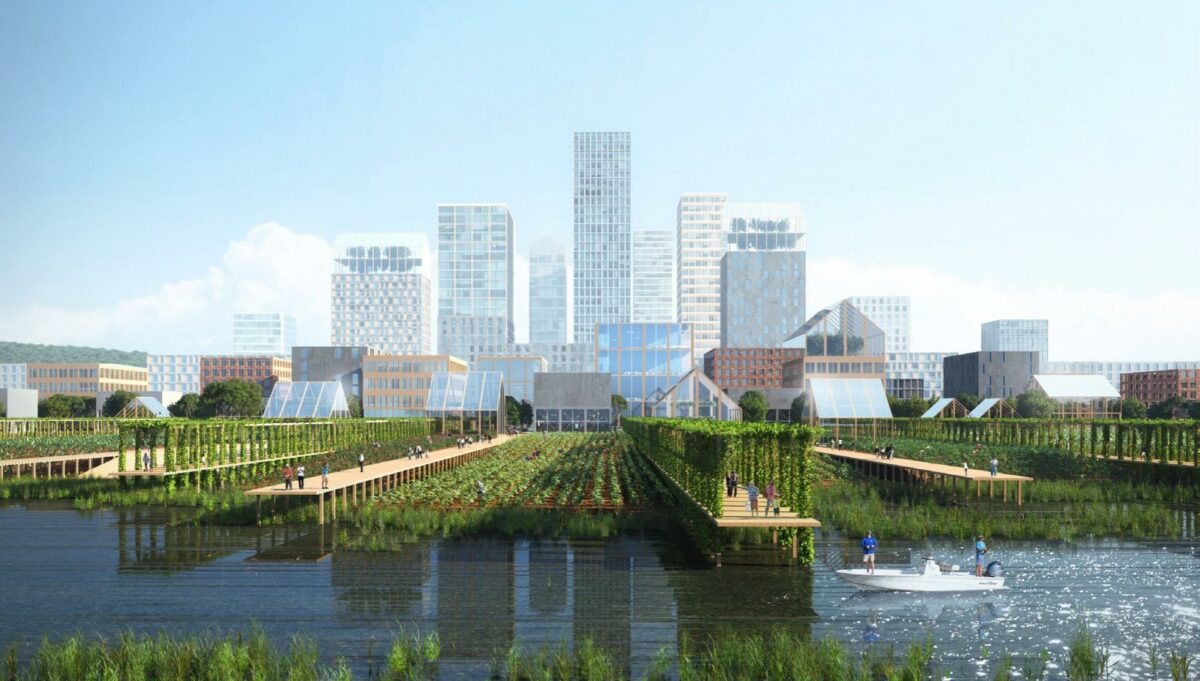 Den danske tegnestue Adept har vundet opgaven med at designe et 900 hektar stort byområde i Kina. Illustration: Adept.