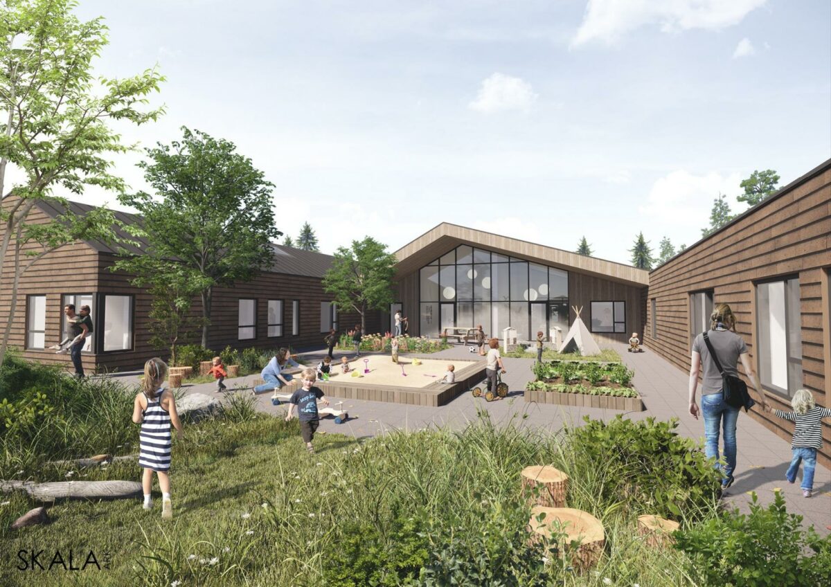 Horsens Kommunes nye institution skal certificeres til DGNB Guld. Illustration: Skala Arkitekter.