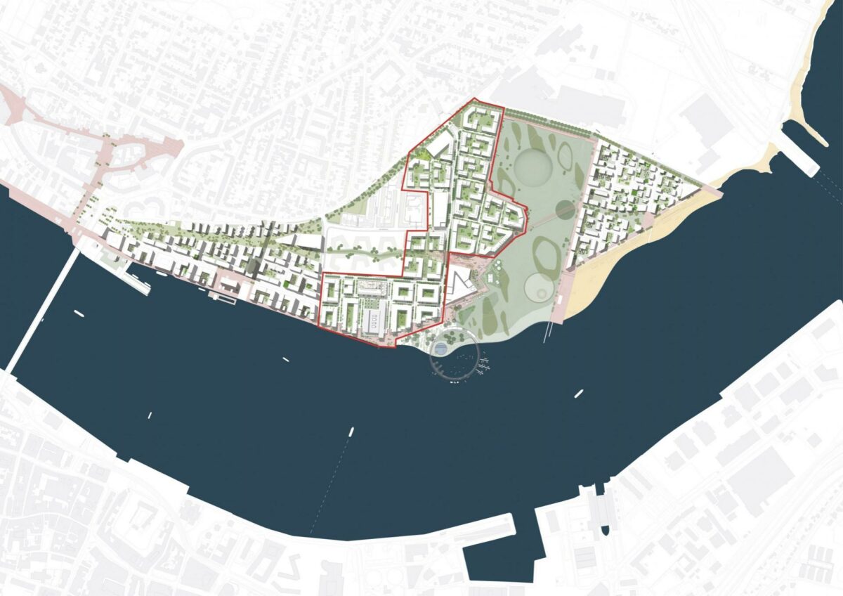 Udviklingen af Stigsborg Havnefront forventes at vare 25-30 år og resultere i 4000 boliger på samlet set 400.000 etagemeter til 7500 indbyggere. Illustration: Stigsborg P/S og Tegnestuen Vandkunsten A/S.