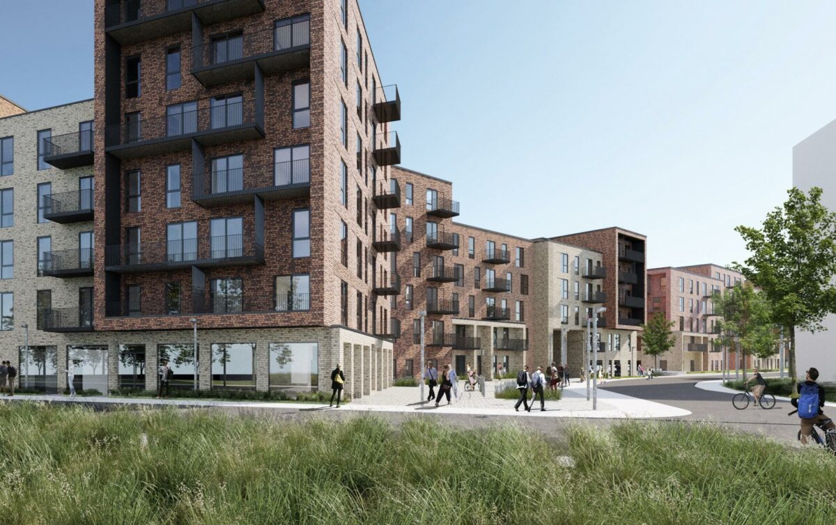 Der skyder snart mere karrébyggeri op i Aarhus. Entreprenøren A. Enggaard med flere står bag. Illustration: C.F. Møller.