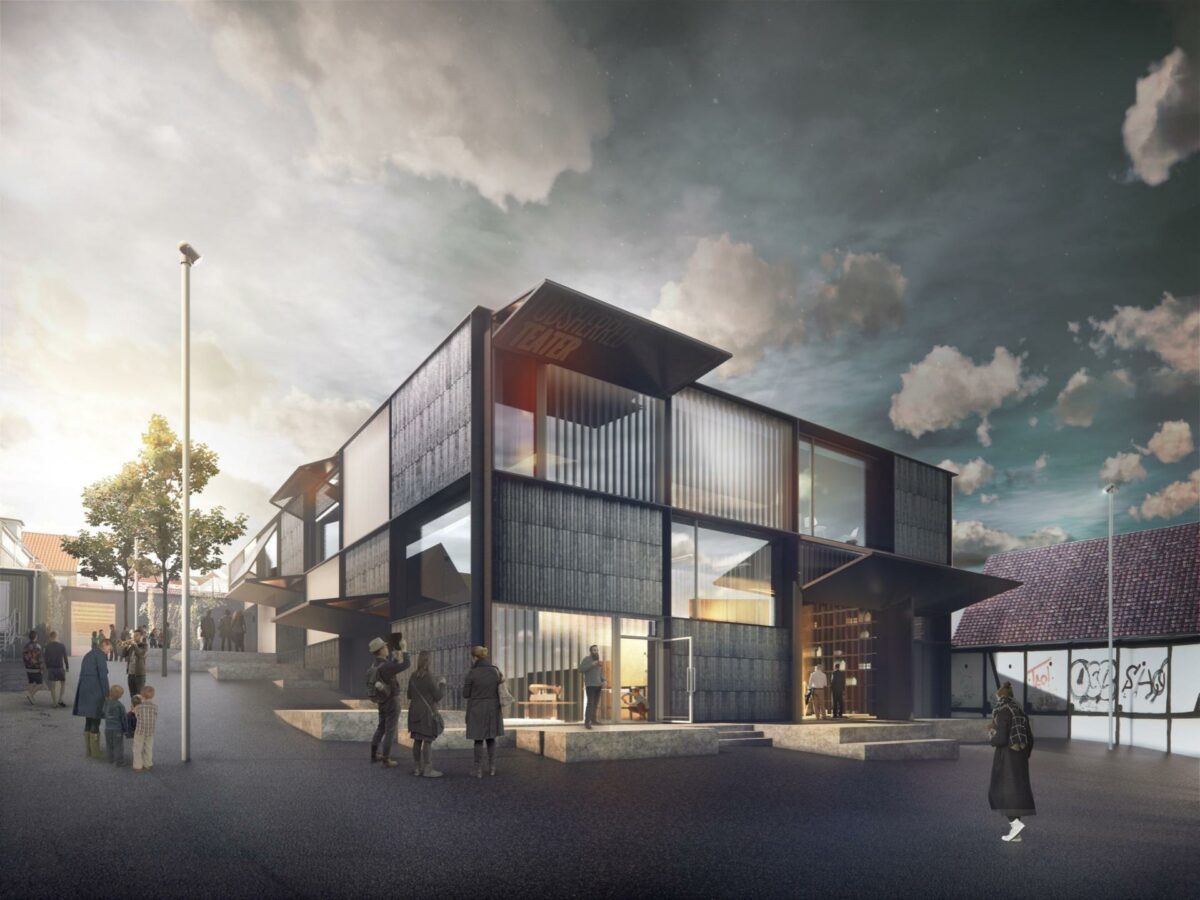 B. Nygaard Sørensen havde specialiseret sig i offentligt byggeri som her Odsherred Teater, der skal stå færdigt i februar 2021. Visualisering: Christensen & Co Arkitekter og Primus.